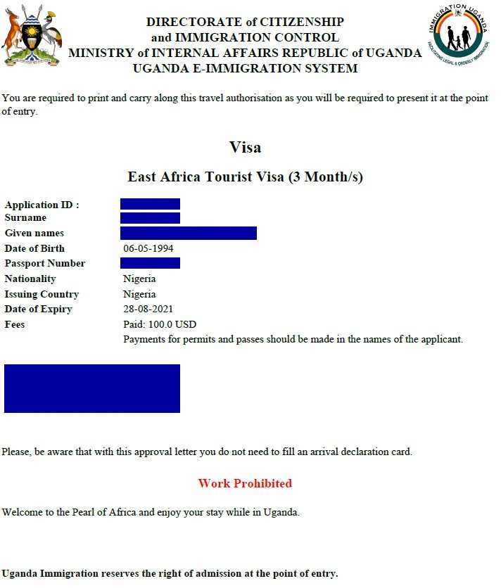 Visa touristique d'Afrique de l'Est