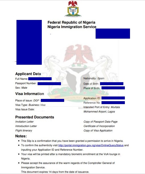 Visa Electrónica para Nigeria