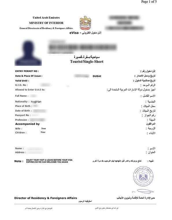 visit visa documents required for uae