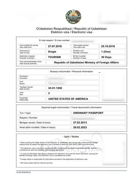 uzbekistan visit visa price